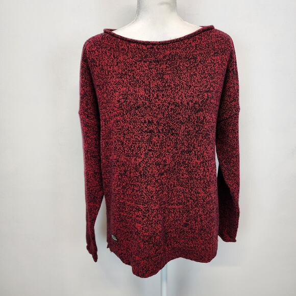 Lauren Ralph Lauren Boat Neck Popover Sweater Size L Red Black Marled Tight Knit - Picture 1 of 12